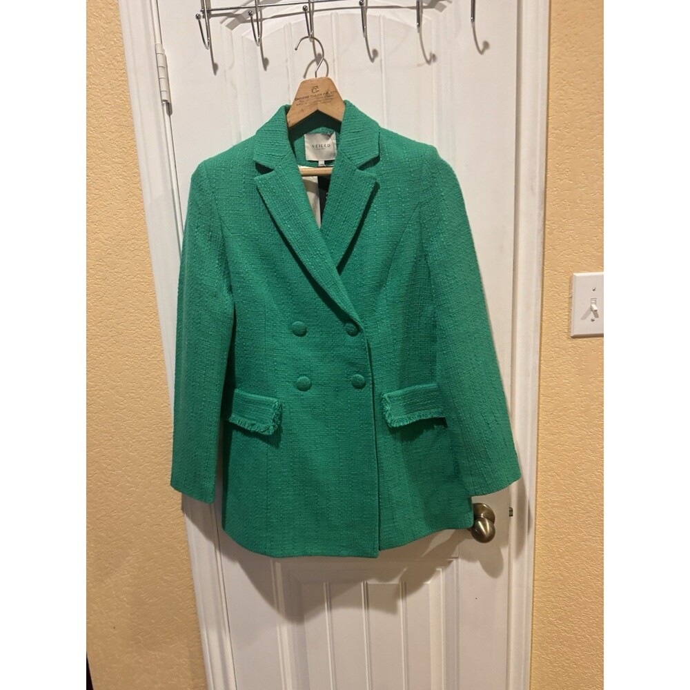 VEILED Abigail Tweed Double Breasted Kelly  Green Blazer S Office Vibrant  Chic